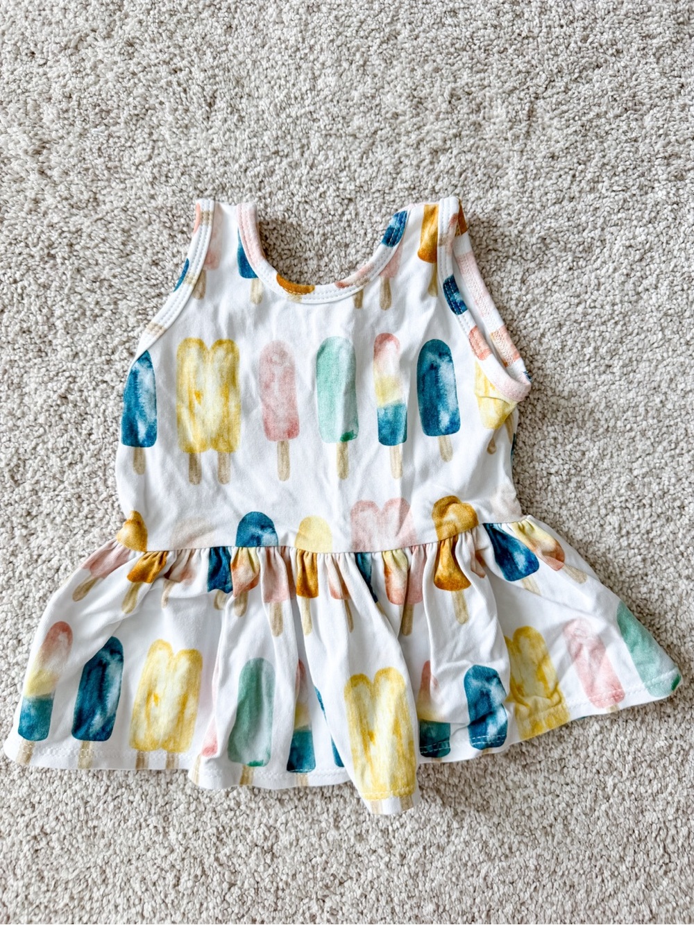 Girls White Popsicle Print Tank Top Dress - Colorful Ice Pop Pattern